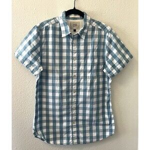 Deus Ex Machina Men's Shirt Medium Blue Plaid Button Up Short Sleeve Classic